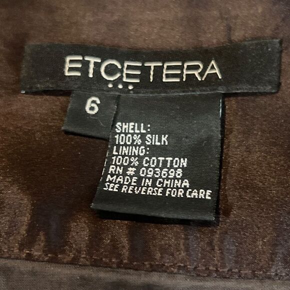 Etcetera Italian Brown Embroidered 100% Silk Geometric Pattern Womens skirt 6 - Picture 4 of 9